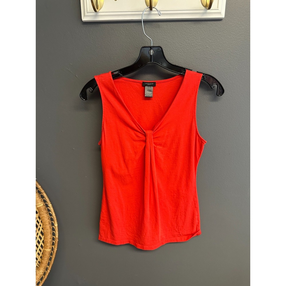 Anne Klein Womens Size XS Top Red Orange Solid V-Neck Sleeveless Stretch Tank